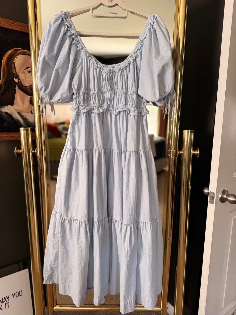 En Saison Light Blue Maxi Dress with Puff Sleeves